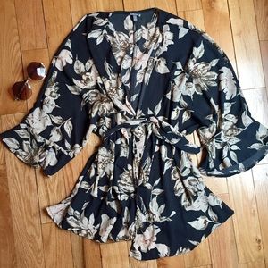 Gray Floral Kimono